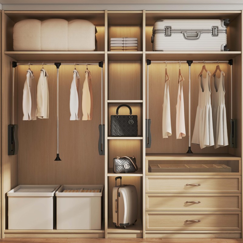 Pull Down Closet Rods for Hanging Clothes, Stainless Steel Adjustable
