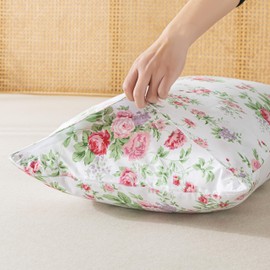 Zusbest 100% Cotton Pink Floral Pillow Cases Standard Size Set of 2, 19''×29'', Queen Size Shabby Rose Floral Pillowcases, Flower Printed Chic Pillow Covers Soft Envelope Queen Pillowcase Protectors