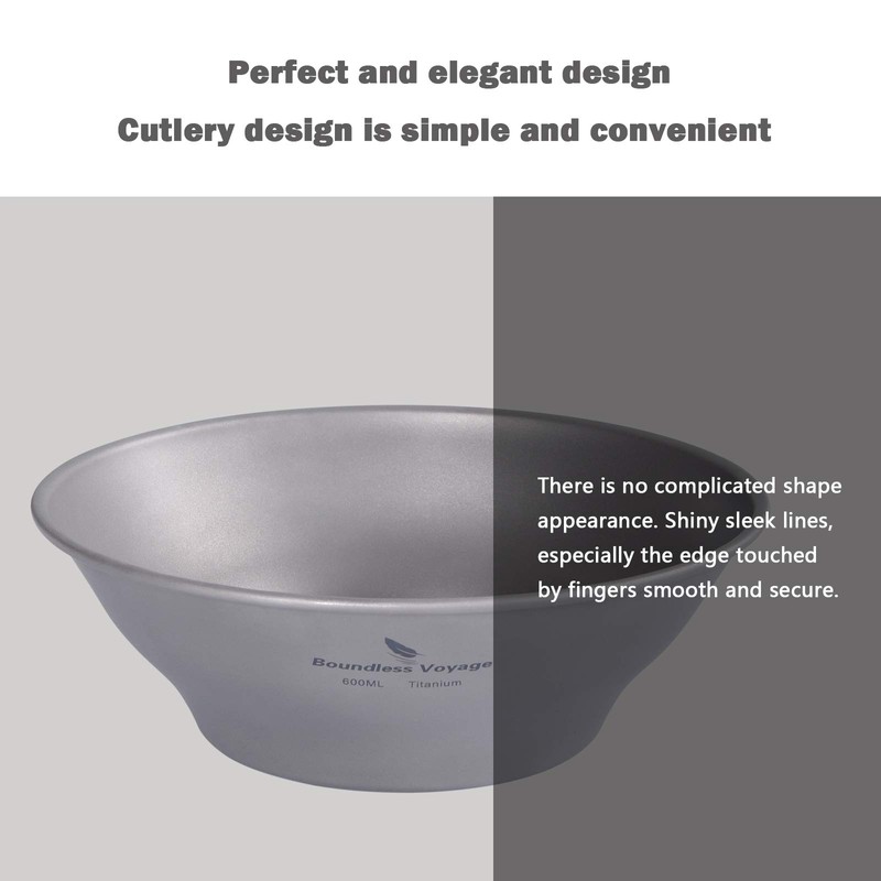 iBasingo 600ml Titanium Bowls Ultralight Tableware Single-Walled Rice Bowl Small