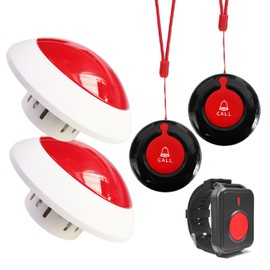 Wireless Call Strobe Light System for Elderly Wrist SOS to Caregiver Pager Life Alert Systems for Seniors Patients at Home Hospitals Nurse with 1 Call Light Waterproof Watch and Lanyard Panic Button