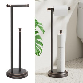Hoimpro Toilet Paper Holder Stand Oil Rubbed Bronze Toilet Paper Holder Free Standing Floor Freestanding Bathroom Toilet Paper Tissue Roll Holder with Storage Hardware Accessories Rack Stainless Steel