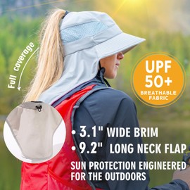 Womens Wide Brim Mesh Flap Ponytail Sun Hat L XL Extra Large Size UV Protection Sunhat Summer Golf Hiking Safari Outdoor Fishing SPF50 Pink