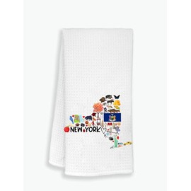 Moonlit93 New York State Map Kitchen Towel, U.S. State Souvenir Tea Towel, Multi-Purpose Towel, Soft & Absorbent Kitchen Towel, Towel for New York Lovers, Travel New York Souvenir