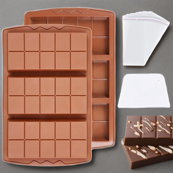 LAUDAWSUN 2PCS Deep Chocolate Bar Mold Silicone, Thick Chocolate Molds