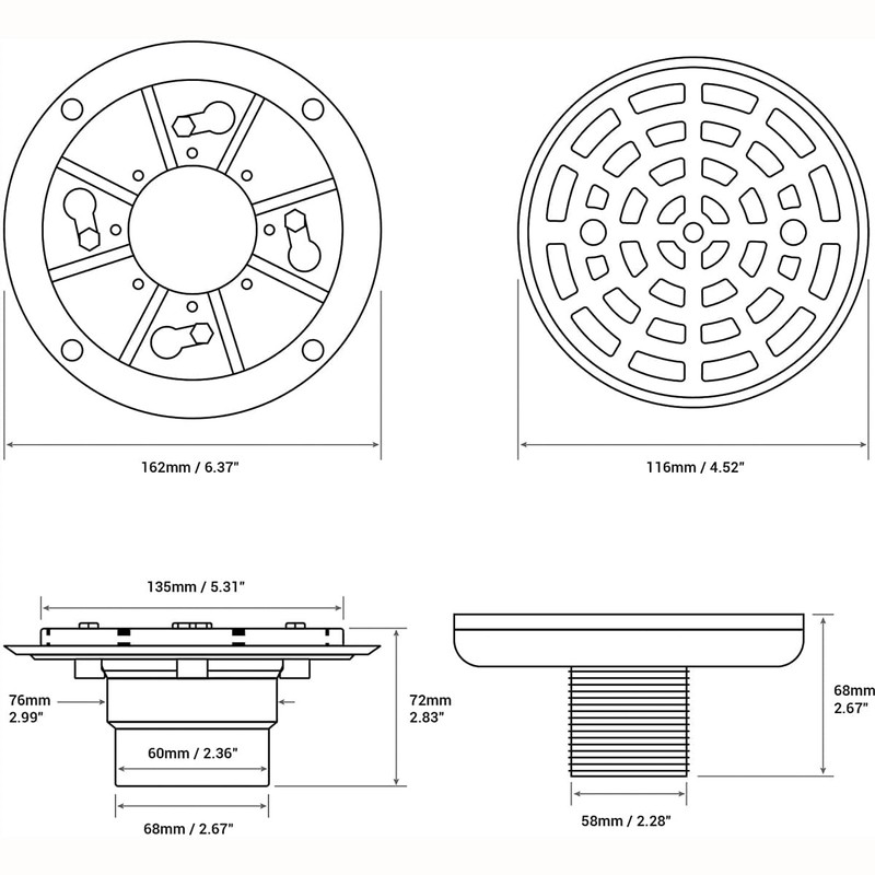 RANDOM Round Shower Drain Kit with Adjustable Base Flange,4 Inch