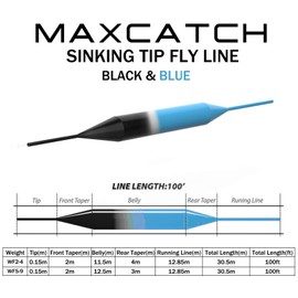 MAXIMUMCATCH Sinking Tip Fly Line for Fly Fishing, 3ips, 4/5/6/7/8 F/S (Blue/Black, WF-8F/S)