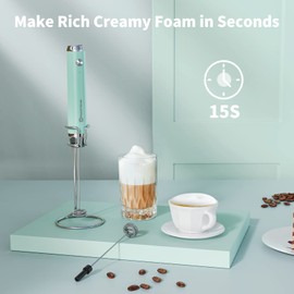 Maestri House Rechargeable Milk Frother with Stand, LunaFro Handheld Electric Foam Maker Waterproof Detachable Stainless Steel Whisk Drink Mixer Foamer for Lattes, Cappuccino