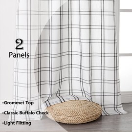 Bapawfish Black White Buffalo Plaid Light Filtering Curtains 72 Inches Long,Woven Black Stripes Drapes,Farmhouse Checkered Grommet Window Treatment for Bedroom Living Room,40" Wx72 Lx2