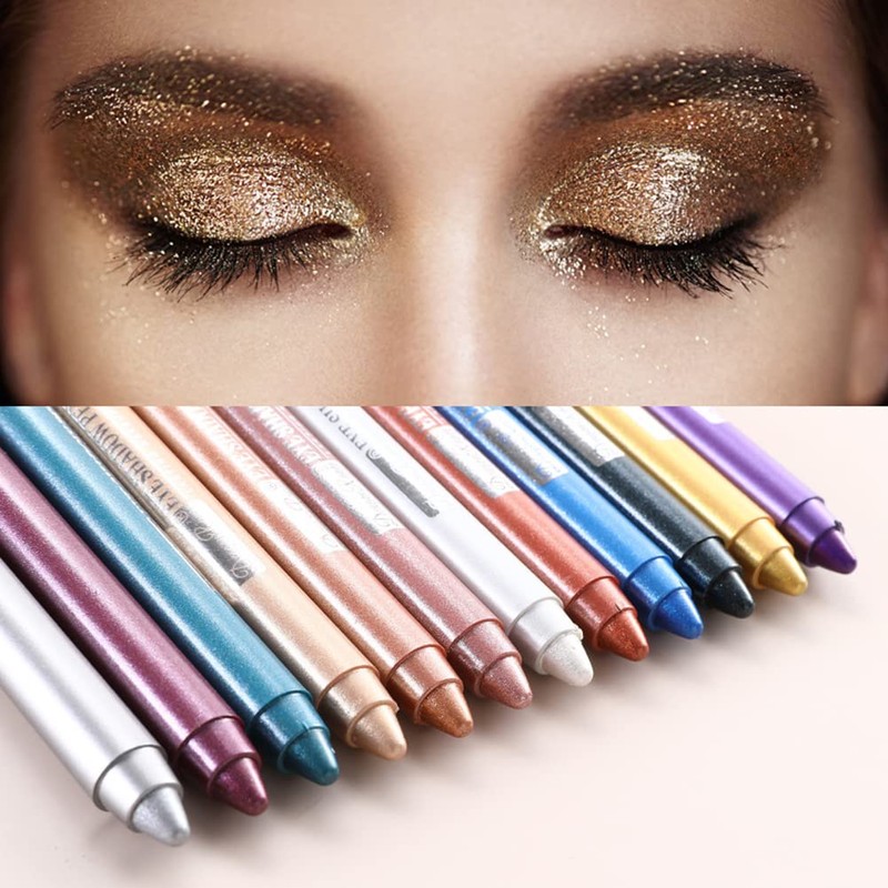 Pakivs 12-Piece Eyeshadow Pencil Set, Long-Lasting Glitter Multi-Purpose Eyeliner Pen