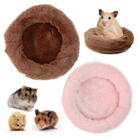 Pack of 2 Guinea Pig Bed Rabbit Bed, Cute Round Piggy Crash Mat, Soft and Silky Pet Nest, Warm Winter Pads for Chinchillas, Flying Squirrels and Chipmunks (Pink+Brown)