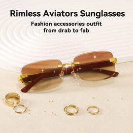 Dollger Rimless Rectangle Sunglasses for Men Women Trendy Hip hop Frameless 90s 2000s Designer Shades Leopard Wooden Arms Tinted Lens Y2K Square Sun Glasses(Brown)