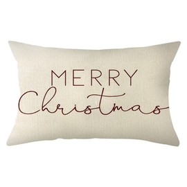 Ogiselestyle Merry Christmas Farmhouse Lumbar Throw Pillow Cover, 12 x 20 Inch Winter Christmas Holiday Cushion Case Decoration for Sofa Couch