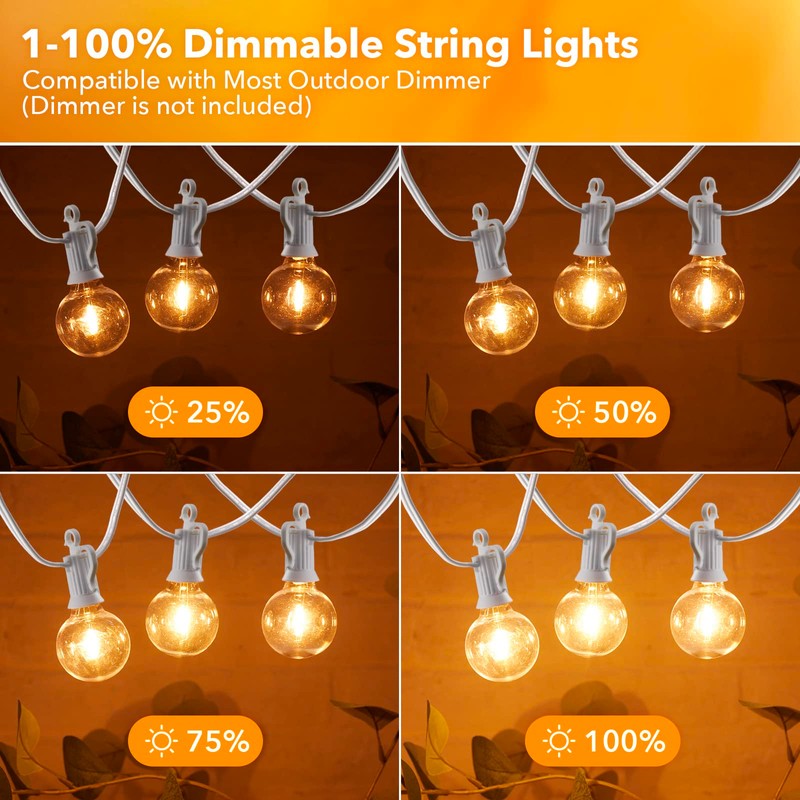 Brightown Outdoor String Lights, 50FT 25 G40 Bulbs Shatterproof Patio