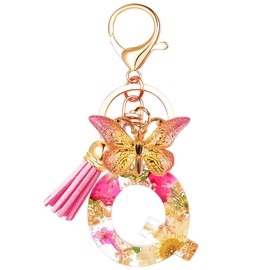 Cute Initial Letter Keychains with Butterfly Tassel, Alphabet Key Chains Pendant Key Ring for Wallet Backpacks Bag Handbags (Q)
