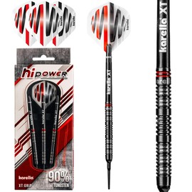 Karella Darts HiPower 90% Tungsten Soft Darts, 18 g, 2BA Thread, 3 Darts with Plastic Tip, Dart Machine, Professional Art with Flight and Shaft. 100 Mic Flights, XT Shaft