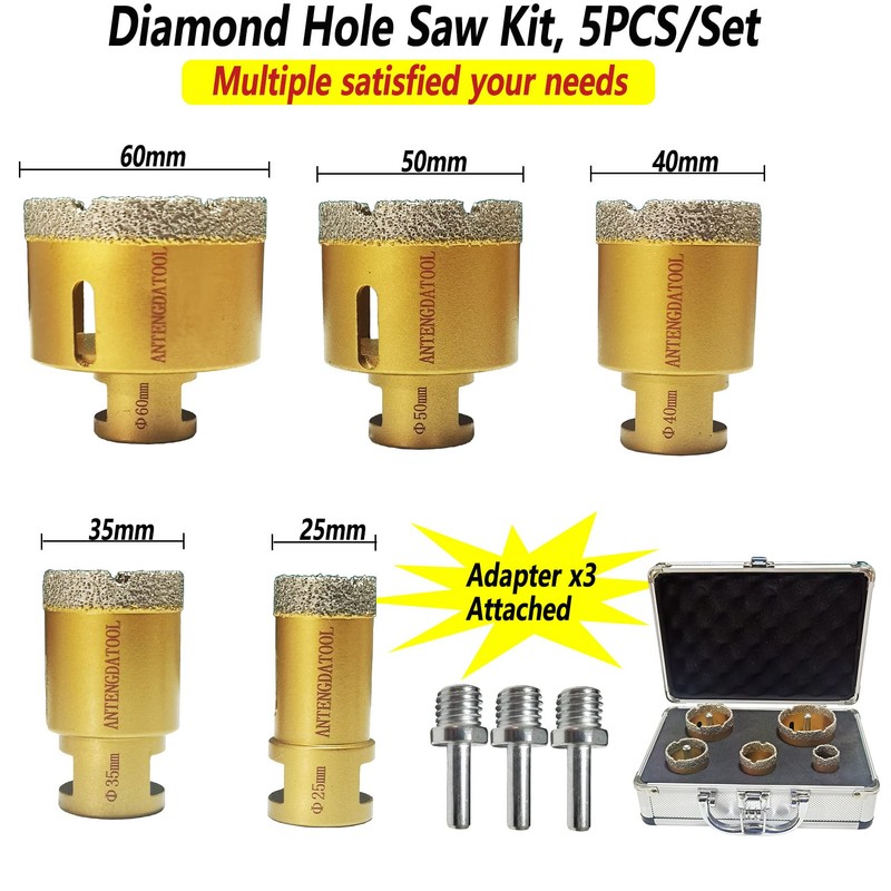 Antengdatool Dry/Wet Diamond Hole Saw Set - 5 Pieces/Box Porcelain/Tile