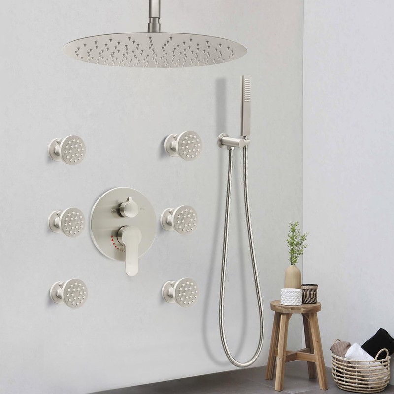 Backnets Wall Mount Brushed Nickel Pressure Balancing Shower Diverter Mixing