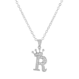 Letter A-Z pendant necklace Crown letter pendant Charming initials chain necklace, inlaid crystal letter necklace （silver）, Metal, metal