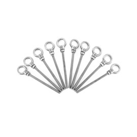 QWORK Threaded Eyebolts, 10 Pack 1/4" x 4" Long Stainless Steel Marine Grade Shoulder Eye Bolt