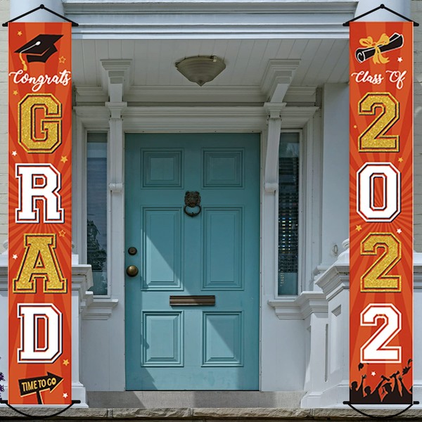 2023 Graduation Banner Class of 2023 Congrats Grad Porch Sign Party Decorations Supplies Welcome Hanging Door Decor for Indoor Outdoor(Orange)