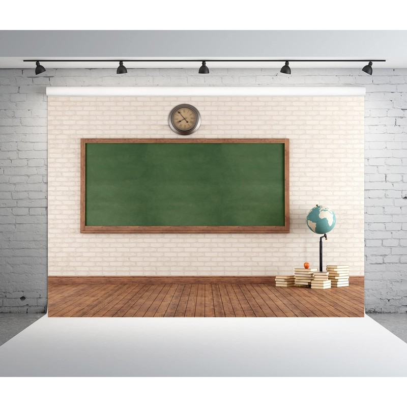 BELECO 9x6ft Fabric School Backdrop Empty Vintage Classroom Green Blackboard