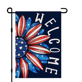 Patriotic 4th of July Garden Flag 12x18 Inch Double Sided Outside, Memorial Day Independence Day Sign Floral Daisy Welcome Small Flag Yard Outdoor Decoration DF781