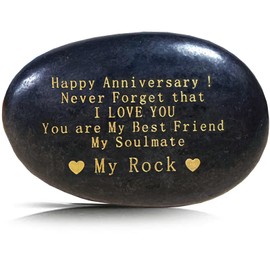 Happy Anniversary Rock Romantic Gifts for Her, Engraved Rock Happy Birthday Gifts I Love You Gifts You are My Rock Gifts Decorative Stones with Red Velvet Bag