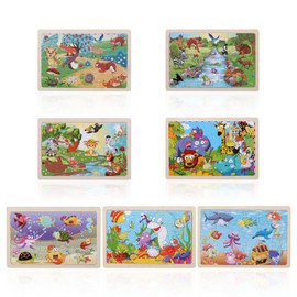 UOPJDD 7 Pieces Wooden Puzzle, Cartoon Animal Puzzle, Creative Puzzle Toy, Children's Gifts
