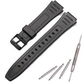 Rubber Watch Band Compatible with Casio W800HG W-800H Series Watch Replacement Resin Strap (Black buckle)