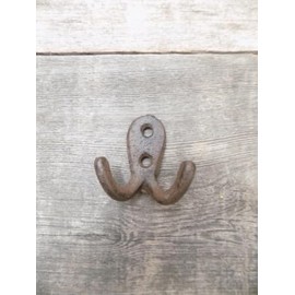 Vintage 15 Rustic Double Coat Hooks Cast Iron Wall Mount Hat Hook Towel Cap Dog Leash