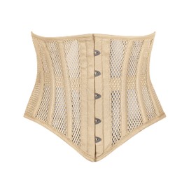 Heavy Duty Underbust Steel Boned Waist Trainer Cincnher Womens Waspie Mesh Corset (Medium, Beige)