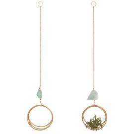 OLYCRAFT 2Pcs Gold Air Plant Hanger with Natural Fluorite Pendant Metal Geometric Hanging Planter Plant Hanger Display Frame Plants Display Racks for Air Plant Home Office Desk Decor