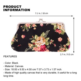 TOYANDONA Floral Buckle Coin Purses Vintage Embroidered Pouch Kiss-lock Change Purse Evening Party Handbag for Women Girl Ladies (Black)