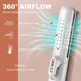 OBEST Airflow Curler, 2-in-1 Glätteisen & Lockenstab, 30s Schnellaufheizung, 5 Temperaturstufen (140℃-220℃), Reisefreundlicher Dualspannung-Styler & Überhitzungsschutz für alle Haartypen (Weiß)
