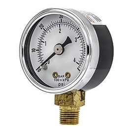 PIC Gauge 101D-158D Dry Filled Utility Bottom Mount Pressure Gauge with Black Steel Case, Chrome Bezel, Plastic Lens, 1-1/2" Dial Size, 1/8" Male NPT Connection Size, 0/60 psi Range
