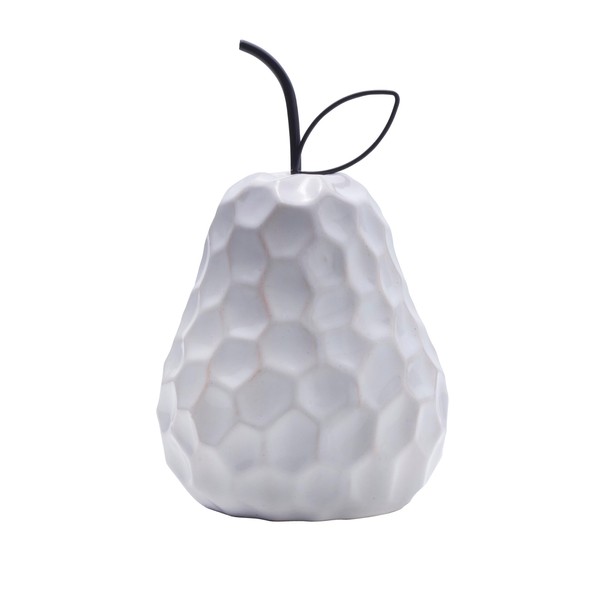 Elements Textured Ceramic Pear Figurine, White, 4.8x4.8x7.8 Inch