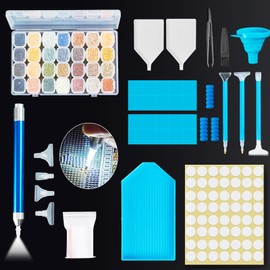 DOYZMWR Diamond Paintings Accessories,5D DIY Diamond Art Accessories and Tools with Diamond Paintings Pen with Light,Compartment Box,20 Pieces Wax,Trays, Kits for Adult Beginner(Light Blue)