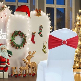 Albassa Chair Sashes Spandex Stretch Chair Bows with Buckle Slider for Wedding Party Decorations (Red, 50PCS)