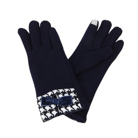 TrendsBlue Women's Winter Thermal Gloves with Velvet Bow & Houndstooth Trim, Navy M/L