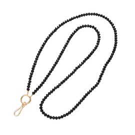 Crystal Beaded Lanyards ID Badges Card Holder Lanyard Necklace Office Neck Strap with Metal Clasp & Keyring Fit for Keys Phone ID Badges Card(Black)