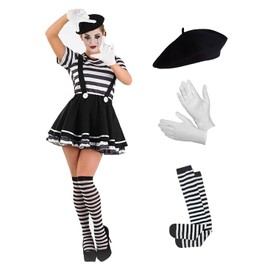 Fun Shack Mime Costume Women, French Mime Costume, Womens Mime Costume, Mime Fancy Dress, Mime Artist Costume Large