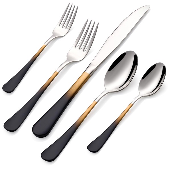 DINYWOW 20-Pieces Black gold Silverware Sets for 4,Black gold Handle
