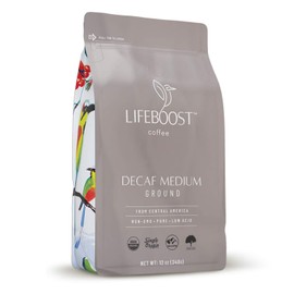 Lifeboost Coffee Medium Roast Swiss Water Decaf Coffee Ground - Low Acid Single Origin USDA Decaf Organic Coffee - Non-GMO Coffee Third Party Tested For Mycotoxins & Pesticides - 12 Ounces