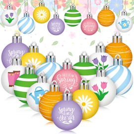 VIHOSE 40 Pcs Spring Ball Ornaments Colorful Tulip Ornaments for Tree 1.18"-2" White Yellow Daisy Hanging Decoration Cute Spring Assorted Plastic Hanging Balls Decor for Holiday Decor