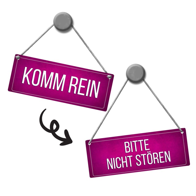 Pink Reversible Sign with Cord "Bitte nicht stören - Komm