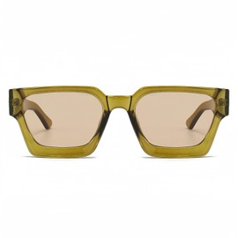 RUNHUIS Retro Thick Rectangular Sunglasses for Women Men Vintage Classic Large Square Frame Chunky Glasses, Olive Green/Champagne