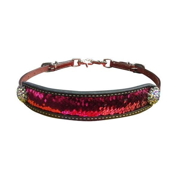 Showman Medium Leather Wither Strap w/Pink & Silver Sequins Inlay!