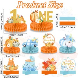 10Pcs Little Pumpkin 1st Birthday Party Decoration Fall A Little Pumpkin is On The Way Honeycomb Centerpieces Pumpkin First Birthday Table Centerpieces for Autumn Thanksgiving Table Topper Supplies