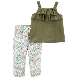 Carter's Baby Girls' 2-Piece Gauze Tank & Floral Jogger Set Olive