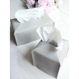 Large Rectangle Tissue Box Cover – Plus Size Tissue Box Holder Long with Bottom Belt [JESMINI, Light Gray] Faux Leather Rectangular Tissue Holder for Bathroom/Car/Office Decor